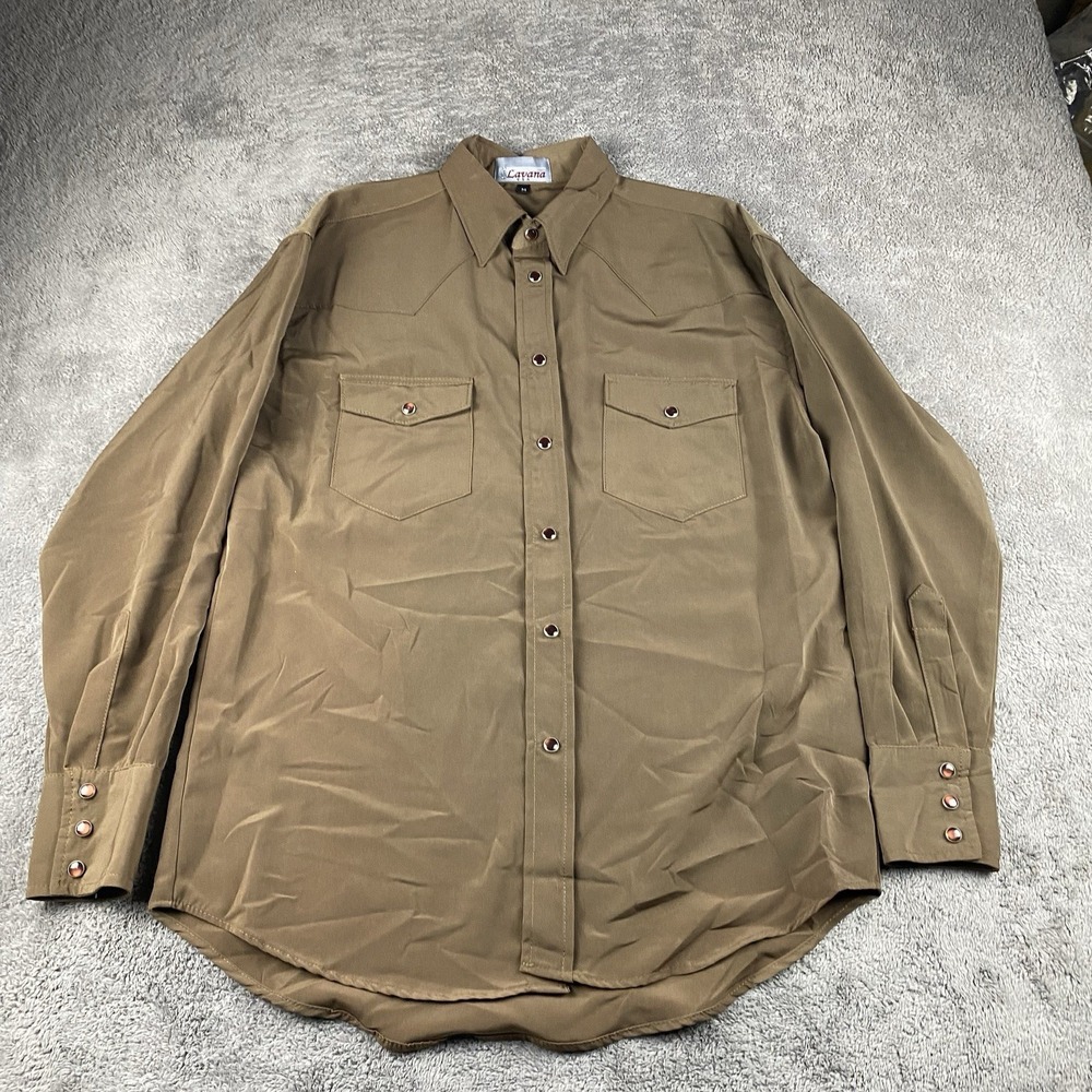 Lavana USA Dress‎ Shirt Snap Buttons Mens Medium Brown Long Sleeve
